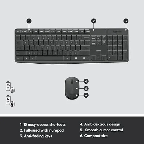 Logitech MK235 Wireless Keyboard and Mouse Combo 2.4GHz USB Receiver Long Battery Life Spill Resistant Keys for Windows PC Laptop Black image 5