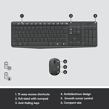 Logitech MK235 Wireless Keyboard and Mouse Combo 2.4GHz USB Receiver Long Battery Life Spill Resistant Keys for Windows PC Laptop Black thumbnail 4