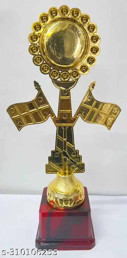 Golden Round Dish 2 Flag Trophy | National Level Trophy | Plastic Trophy for Flag Hosting & Achievers Award image 2