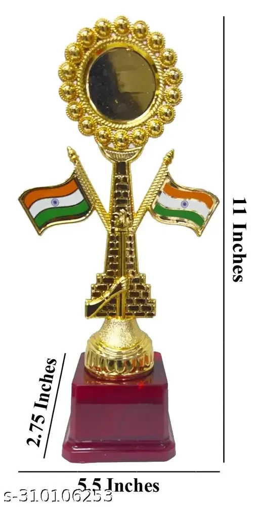 Golden Round Dish 2 Flag Trophy | National Level Trophy | Plastic Trophy for Flag Hosting & Achievers Award image 3