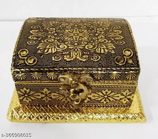 Golden Oxidised Treasure Box | Wooden Jewelry & Gifting Box for Weddings, Dryfruit, Chocolate | Premium Quality image 1