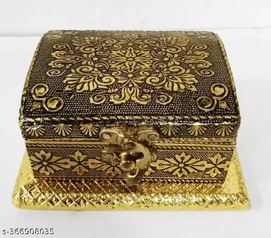 Golden Oxidised Treasure Box | Wooden Jewelry & Gifting Box for Weddings, Dryfruit, Chocolate | Premium Quality thumbnail 0