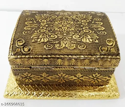 Golden Oxidised Treasure Box | Wooden Jewelry & Gifting Box for Weddings, Dryfruit, Chocolate | Premium Quality image 2