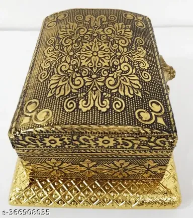 Golden Oxidised Treasure Box | Wooden Jewelry & Gifting Box for Weddings, Dryfruit, Chocolate | Premium Quality thumbnail 2