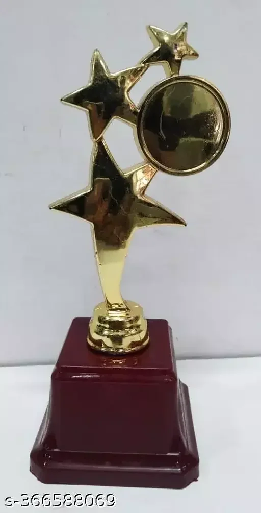 Golden Trophy | 3 Star Small Trophy for Winners Appreciation | Plastic Trophy for Sports & Corporate Use | India image 1