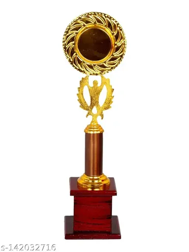 Human Pillar Round Dish Brass Trophy | Big & Coated Metal Trophy for Award Ceremony thumbnail 2