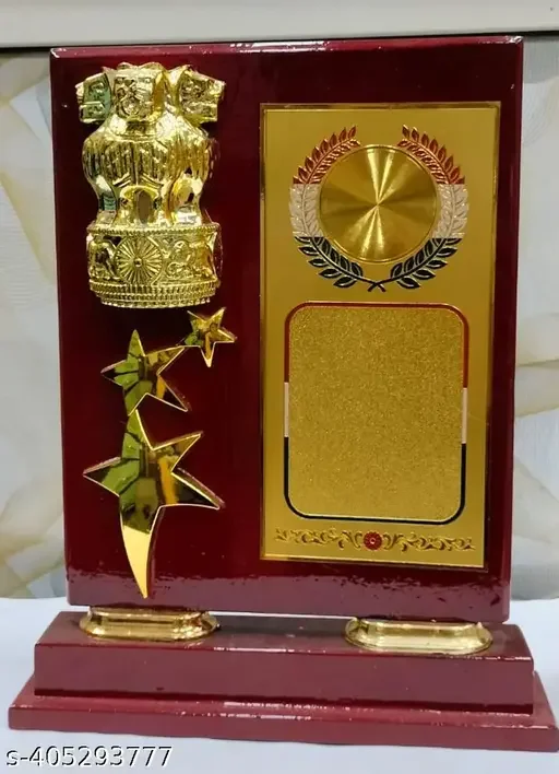 Special Memento Red with Emblem | Chemical Coated Award Memento for Felicitation | 3 Stars Recognition Gift image 1