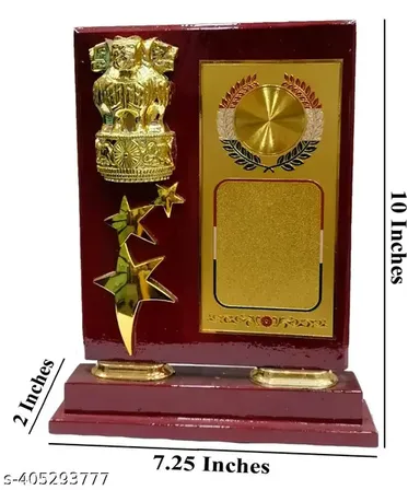 Special Memento Red with Emblem | Chemical Coated Award Memento for Felicitation | 3 Stars Recognition Gift thumbnail 3