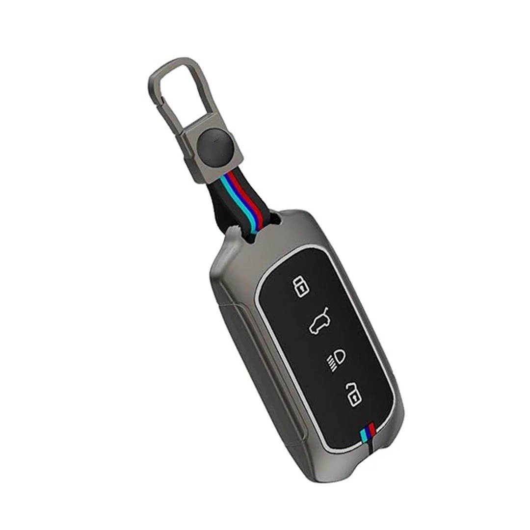 Metal Key Cover for 4 Button Smart Key | Tata Curvv & Curvv EV | Durable Protective Case with Keychain | Ashar Key Hub image 1