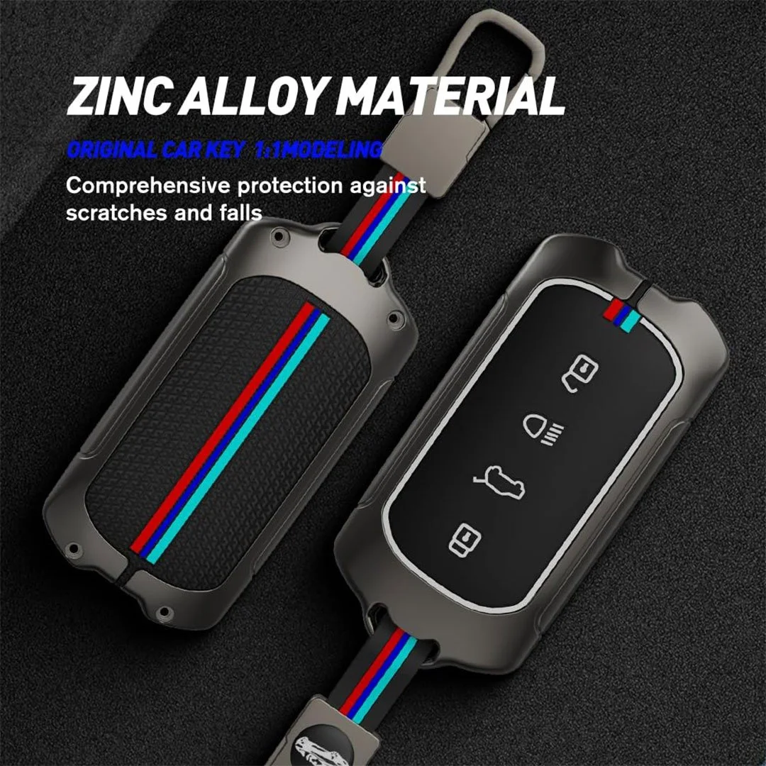 Metal Key Cover for 4 Button Smart Key | Tata Curvv & Curvv EV | Durable Protective Case with Keychain | Ashar Key Hub image 2