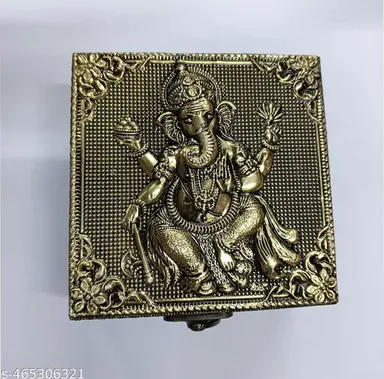 Oxidised Ganesha Square Box Wooden Dryfruit Jewelry Gift Box for Wedding | Indian Wedding Gift Box thumbnail 0