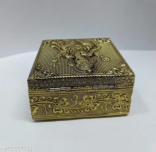 Oxidised Ganesha Square Box Wooden Dryfruit Jewelry Gift Box for Wedding | Indian Wedding Gift Box image 3