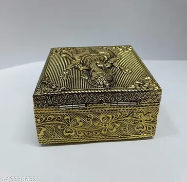 Oxidised Ganesha Square Box Wooden Dryfruit Jewelry Gift Box for Wedding | Indian Wedding Gift Box thumbnail 2