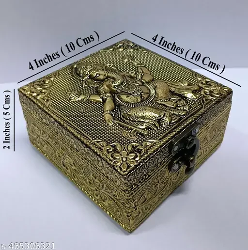 Oxidised Ganesha Square Box Wooden Dryfruit Jewelry Gift Box for Wedding | Indian Wedding Gift Box image 4