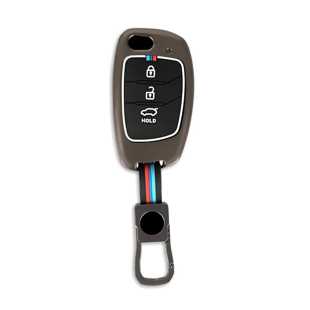 Metal Silicone Key Cover for Hyundai 3Button Smart Flip Key | Low Light Visibility | Fly Master image 1