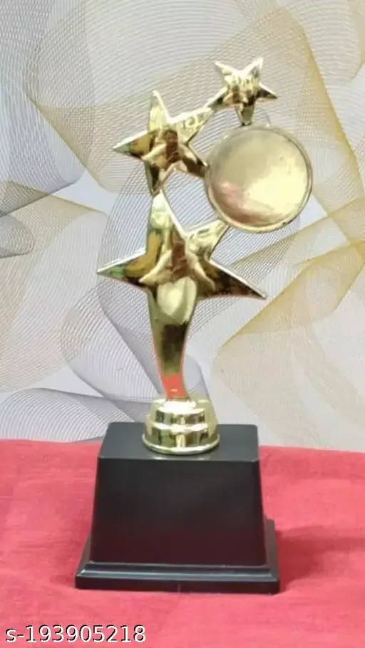 Golden Trophy 3 Star Medium | Award Trophy for Sports | Appreciation Gift image 1