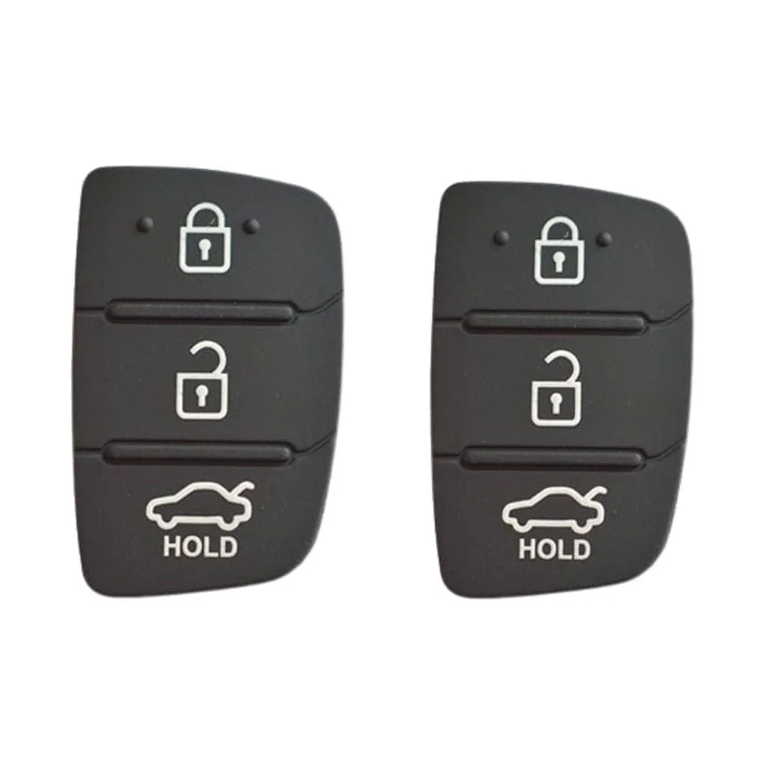 Plastic 3Button Flip Key Rubber Pad for Hyundai I20, Verna, Xcent, iGen, Sport, Magna | Black Medium | Pair of 2 Pieces | Fly Master image 1