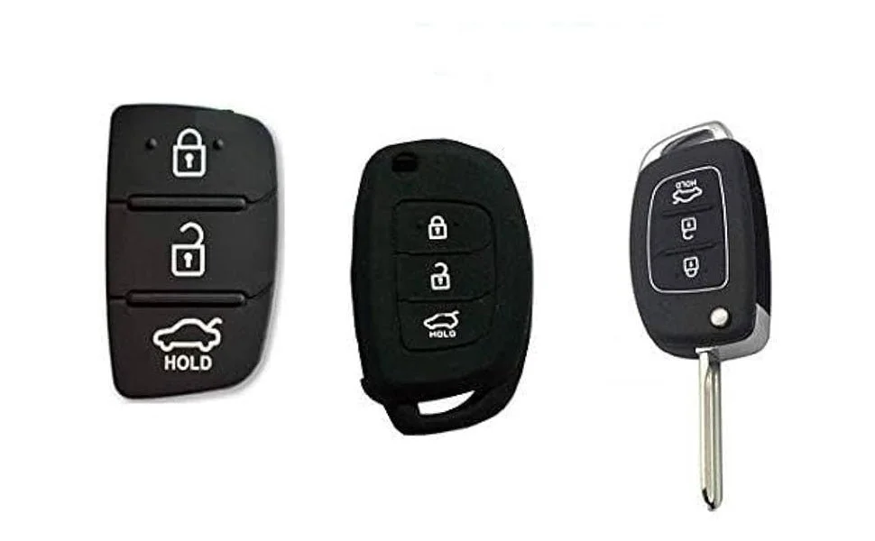 Plastic 3Button Flip Key Rubber Pad for Hyundai I20, Verna, Xcent, iGen, Sport, Magna | Black Medium | Pair of 2 Pieces | Fly Master image 5