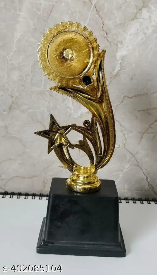 Golden Trophy Small with Black Stand | 3 Humans Sun Star Plastic Award Trophy image 2