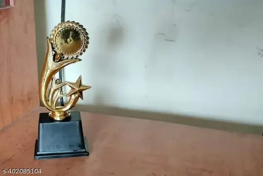 Golden Trophy Small with Black Stand | 3 Humans Sun Star Plastic Award Trophy image 4