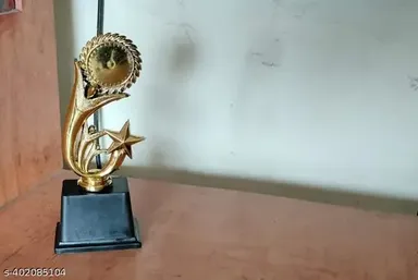 Golden Trophy Small with Black Stand | 3 Humans Sun Star Plastic Award Trophy thumbnail 3