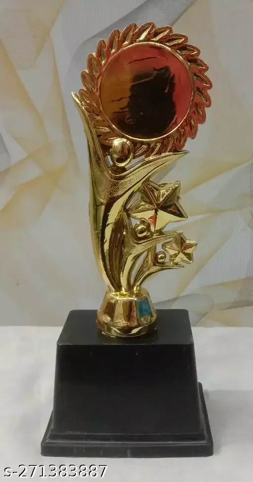 Golden 3 Human 2 Star Trophy | Sports and Academic Achievement Plastic Trophy for Gifting image 1