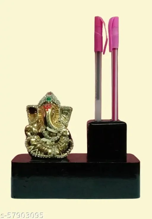 Diamond Ganesh Penstand Wooden Ganesh Idol for Office Table | Best Ganesh Pen Holder for Office Gifting image 1