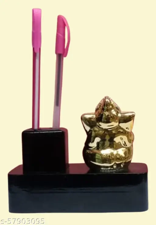 Diamond Ganesh Penstand Wooden Ganesh Idol for Office Table | Best Ganesh Pen Holder for Office Gifting image 2