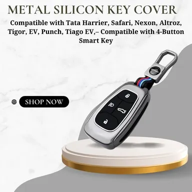 Premium Metal Key Cover for Tata Harrier, Safari, Nexon | Fly Master Stylish Durable Protective 4 Button Smart Key Case thumbnail 1