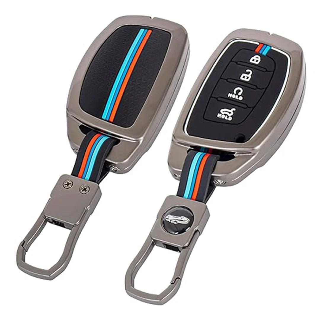 Hyundai Car Key Cover Metal Soft Shell 4 Button Smart Key Full Protection | Compatible Creta i20 Venue Elantra Tucson | Fly Master image 1