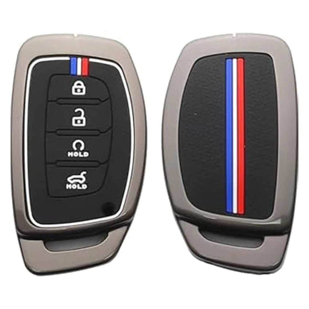 Hyundai Car Key Cover Metal Soft Shell 4 Button Smart Key Full Protection | Compatible Creta i20 Venue Elantra Tucson | Fly Master image 2