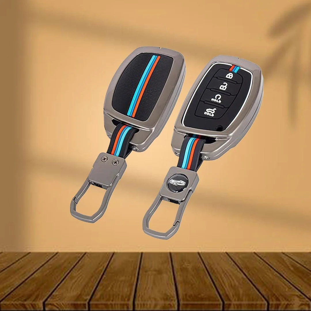 Hyundai Car Key Cover Metal Soft Shell 4 Button Smart Key Full Protection | Compatible Creta i20 Venue Elantra Tucson | Fly Master image 3