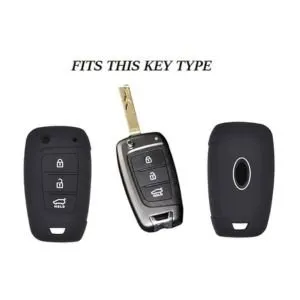 Hyundai i20, Verna, Kona 3 Button Flip Key Silicone Cover | Black Protective Case | Easy to Use | Fly Master thumbnail 1