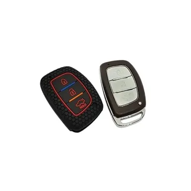 Silicone Key Cover for Hyundai Elite i20 3 Button Smart Key | Push Button Start Models | Black with KC Mini Black Keyring | Fly Master thumbnail 2
