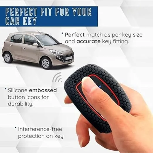 Silicone Key Cover for Hyundai Elite i20 3 Button Smart Key | Push Button Start Models | Black with KC Mini Black Keyring | Fly Master image 4