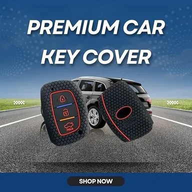 Silicone Key Cover for Hyundai Elite i20 3 Button Smart Key | Push Button Start Models | Black with KC Mini Black Keyring | Fly Master thumbnail 4