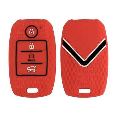 Silicone Key Cover for Kia Sonet, Seltos 2020, Carens | Protective 4 Button Smart Key Case | Red/Black | Fly Master thumbnail 0