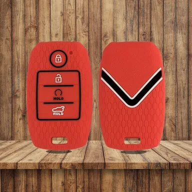 Silicone Key Cover for Kia Sonet, Seltos 2020, Carens | Protective 4 Button Smart Key Case | Red/Black | Fly Master thumbnail 3