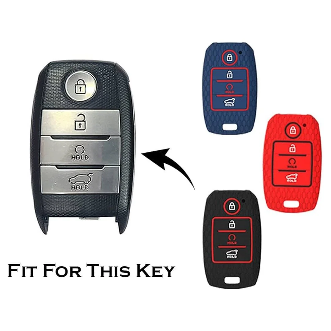 Silicone Key Cover for Kia Sonet, Seltos 2020, Carens | Protective 4 Button Smart Key Case | Red/Black | Fly Master image 5