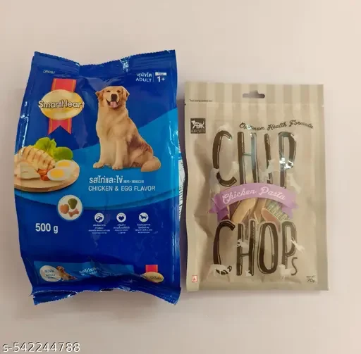 Smart Heart Adult Dry Dog Food Chicken & Egg Flavour 500g | Healthy Dog Treat Chip Chops Pasta Snacks for All Breeds image 1