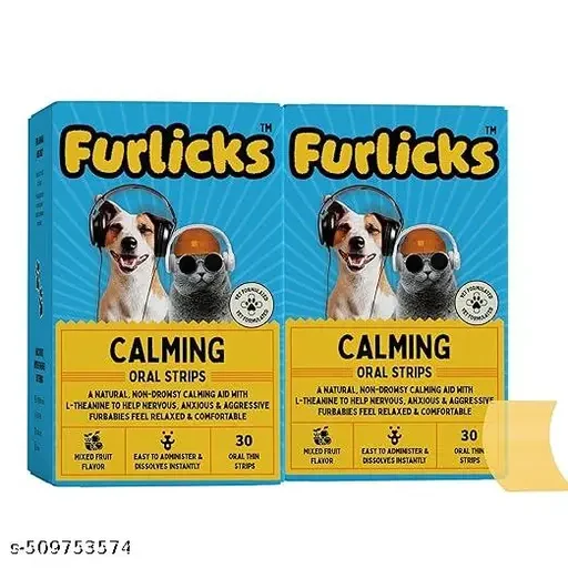 Furlicks Calming Aid for Dogs & Cats | L-Theanine, Tryptophan, Chamomile, Ashwagandha | Natural Stress & Anxiety Relief | 60 Oral Dissolving Strips image 1