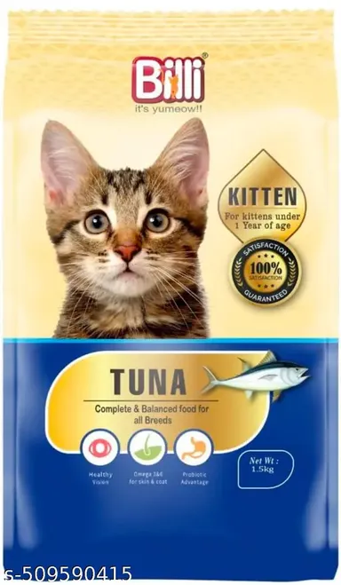 BILLI Dry Food Tuna Flavor Kitten Food 500gm | Me O Creamy Treats Salmon Flavor 60gm Healthy Skin & Coat Best Quality Food For All cat Breeds. thumbnail 2