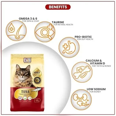 BILLI Cat Food for Adult | Real Tuna Dry Food 500g | Complete Balanced Nutrition with Taurine | Me O Creamy Treats Tuna & Tomato Flavour for Cats thumbnail 3