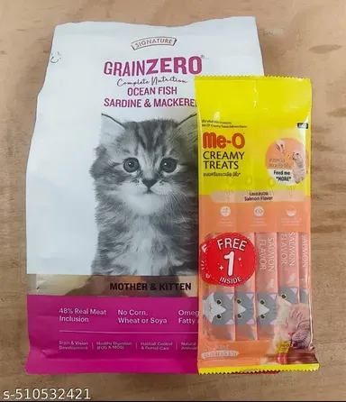 Grain Zero Dry Cat Food Ocean Fish Flavors 1.2Kg | For Kittens and Mothers | Me-O Creamy Salmon Treats | Premium Hypoallergenic Cat Food All Life Stages thumbnail 0