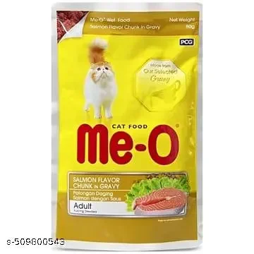 Me-O Adult Salmon Flavor Chunk in Gravy Wet Cat Food 80gm (Pack of 4) | Premium Wet Food for All Cat Breeds image 2