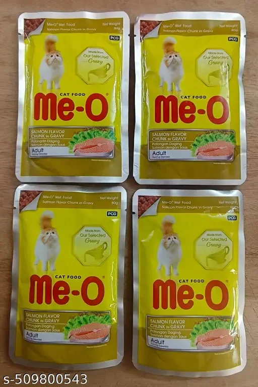 Me-O Adult Salmon Flavor Chunk in Gravy Wet Cat Food 80gm (Pack of 4) | Premium Wet Food for All Cat Breeds image 1