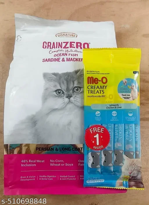 Grain Zero Signature Ocean Fish Dry Cat Food for Persian & Long Coat | Me-O Chicken Liver Cat Treats | Premium Hypoallergenic Cat Food All Life Stages image 1