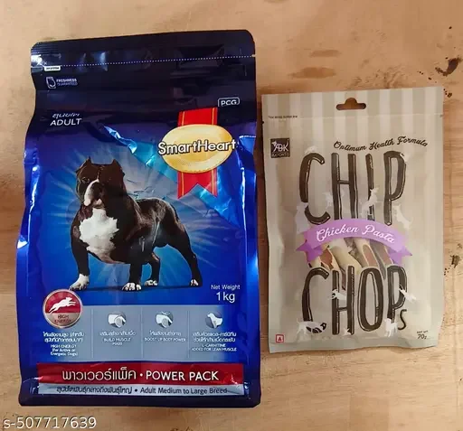 SmartHeart Dry Adult Dog Food Meat Flavor 1kg | Chip Chops Chicken Pasta Dog Treat, Easily Digestible Healthy Treat for All Breeds image 1