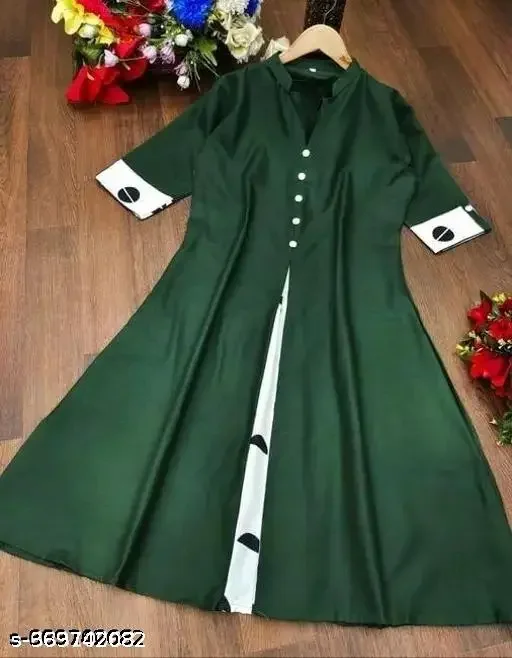 Designer Rayon Kurtis for Women | LADYLAZ Solid Three-Quarter Sleeve Ethnic Wear image 1