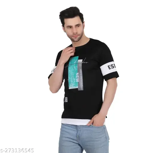 SPARK ROCKER Men's Black Print Tshirt | Poly Blend Short Sleeve Tshirt for Men Stylish Printed Tshirt image 2